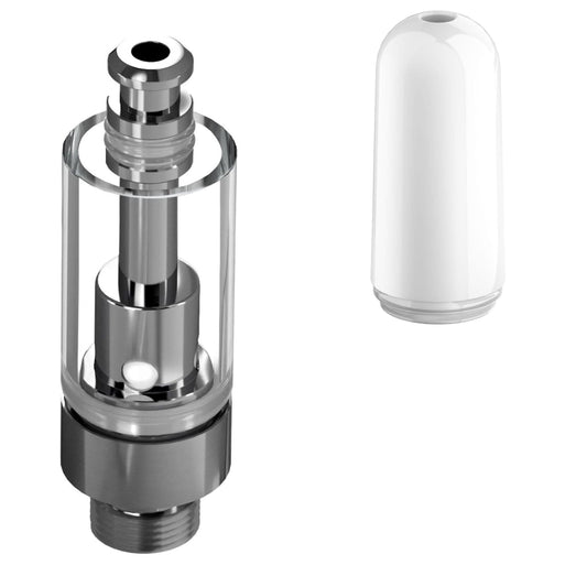 Ceramic White Bullet / Bundle of 100 Good Carts Glass Cartridge (0.5ml, 2.0mm) with Mouthpiece