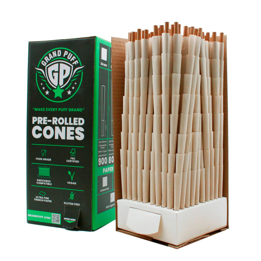 Grand Puff® Premium 1 1/4 Size Pre-Roll Cones (84mm / 26mm filter) | Box of 900