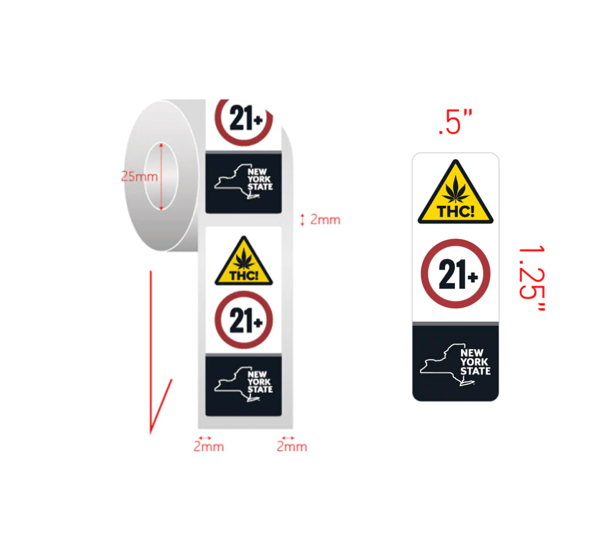 New York Cannabis & THC Vertical Compliance Labels (Roll of 1,000)