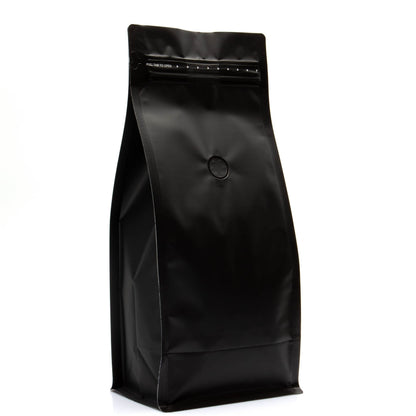 Black / Single Unit (Less Than Case Qty) Bag King 2 lb. Block Bottom Coffee Bag with Degassing Valve