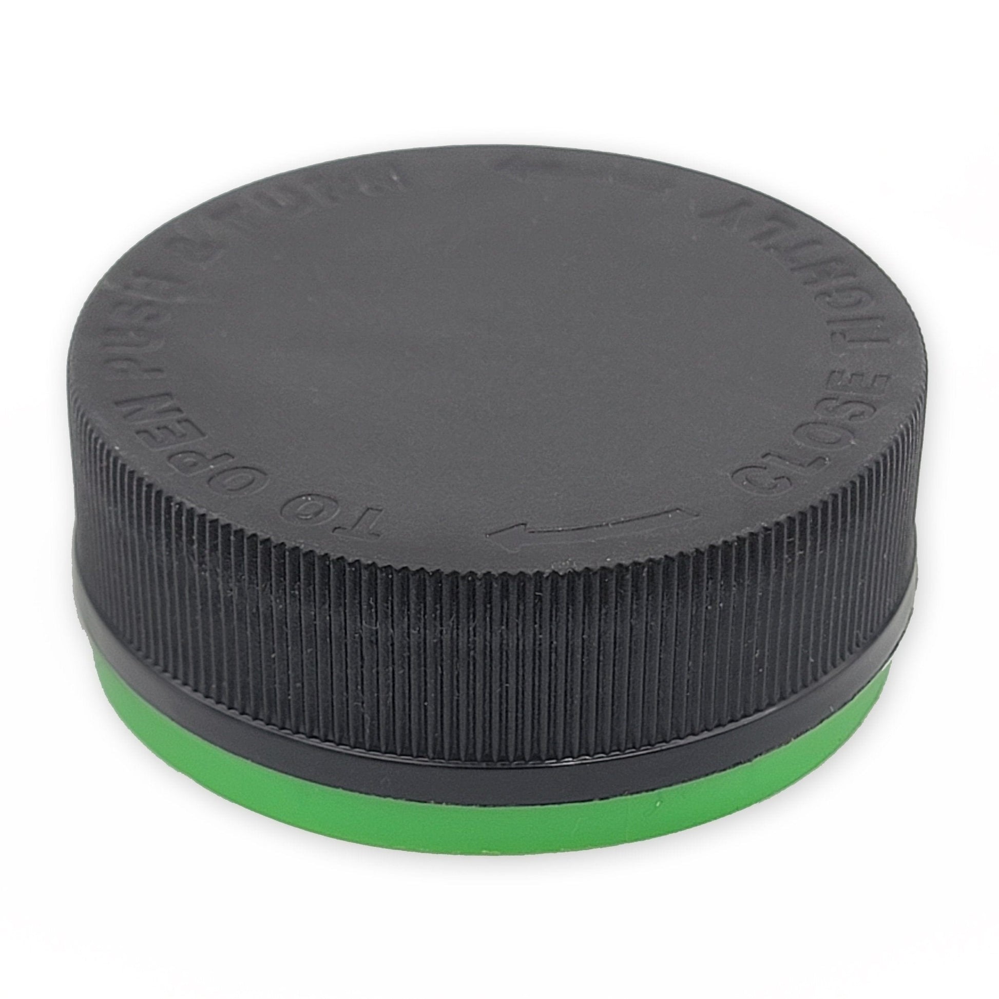 Black w/ Green eBottles Child Resistant & Tamper Evident Ribbed Cap | 53 mm
