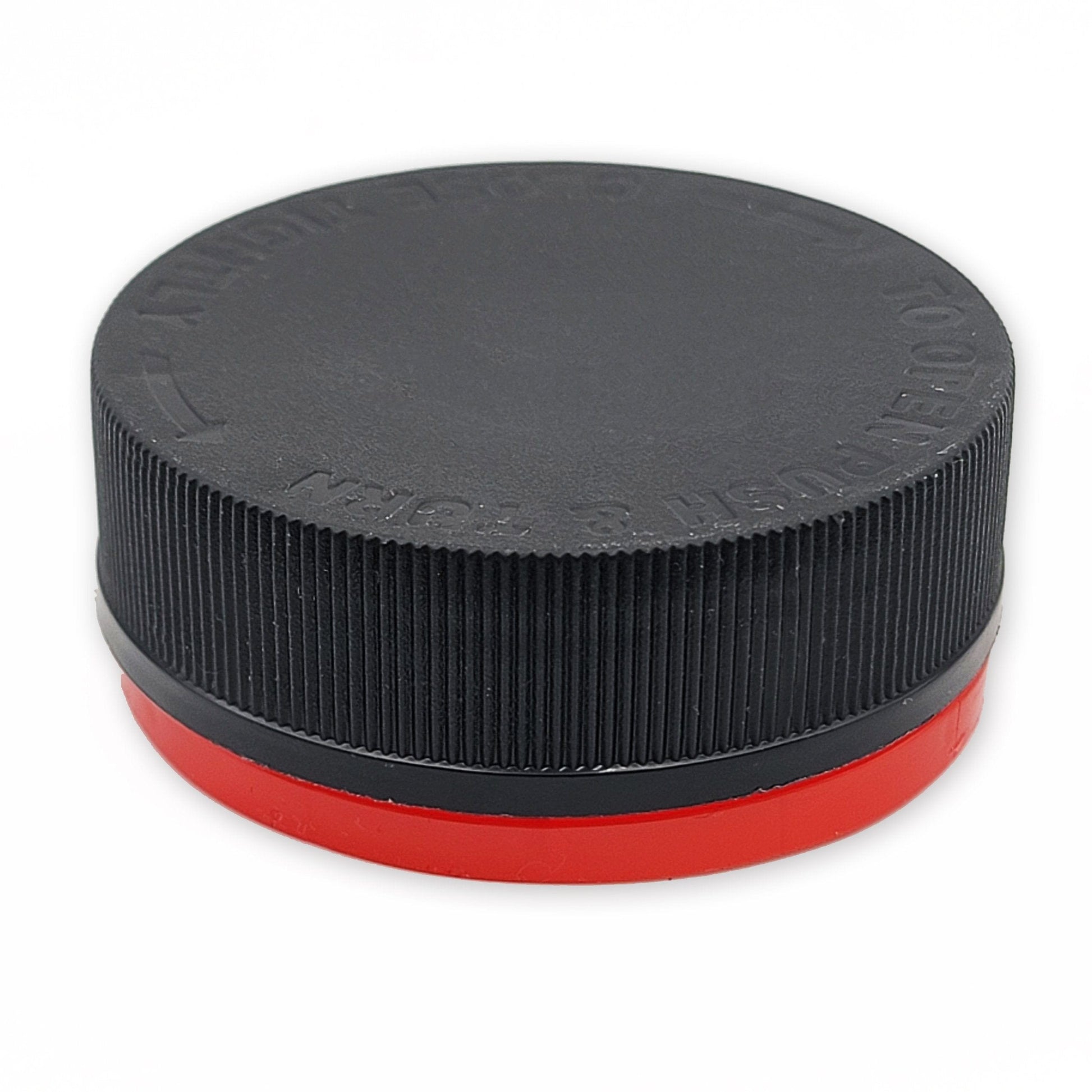 Black w/ Red eBottles Child Resistant & Tamper Evident Ribbed Cap | 53 mm