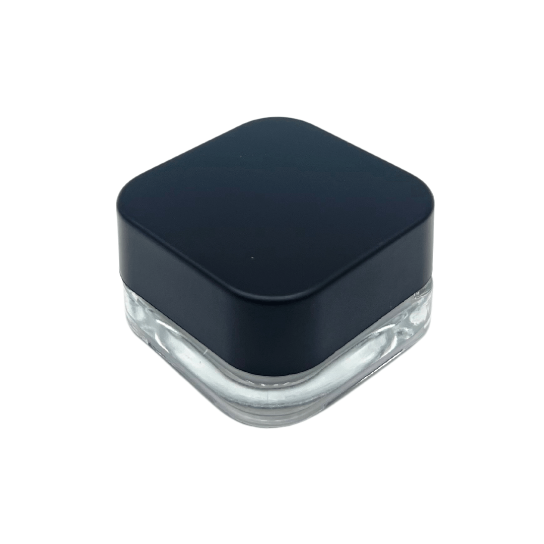 Box of 550 (Bulk Discount Pricing) / Clear / Black Cap Grand Puff® Clear Square Glass Concentrate Jar | 9 ml