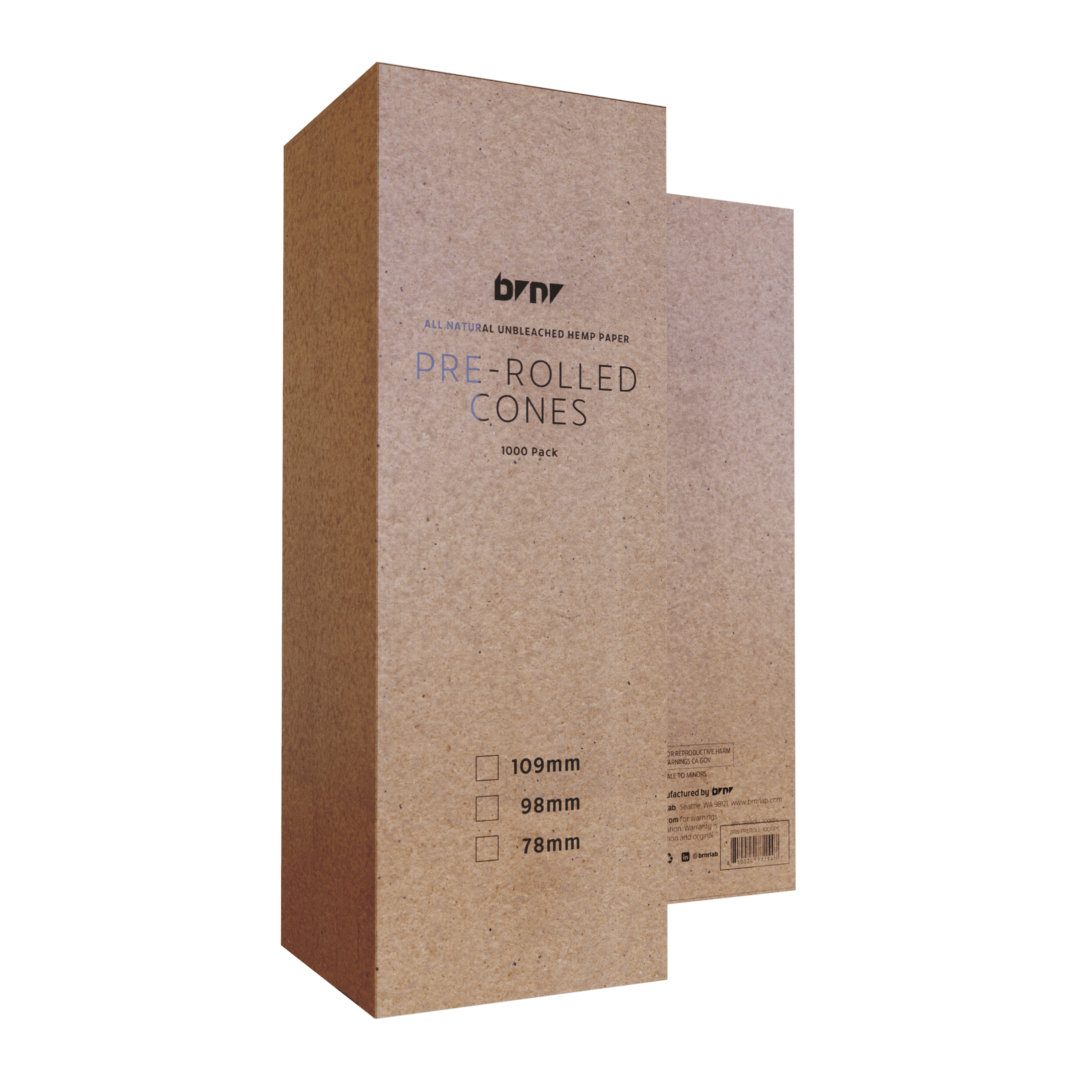 BRNRLab King Size Pre-Roll Cones (109mm / 26mm filter) | 1000 Pack