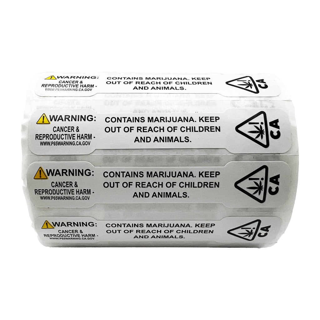 California PROP 65 Tamper Evident Universal THC ! Marijuana Symbol Labels