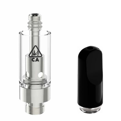 Ceramic Flat Black AVD Glass Cartridge (0.5ml, 2.0mm) with CA! warning and Mouthpiece