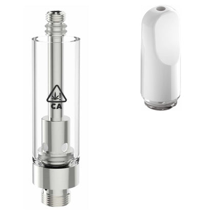 Ceramic Flat White / Bundle of 100 AVD Glass Cartridge (1.0ml, 2.0mm) with CA! Symbol and Mouthpiece