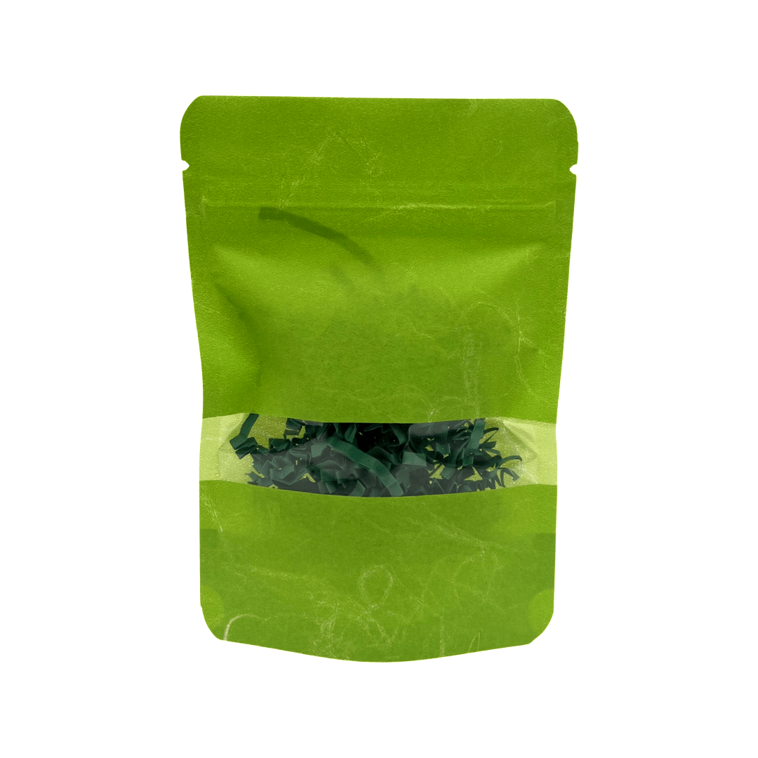 Green Rice Paper Stand Up Pouch with Horizontal Window (4" x 6")
