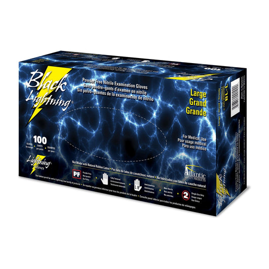 Lightning Gloves - Black 6 mil Nitrile PF Exam - Latex Free