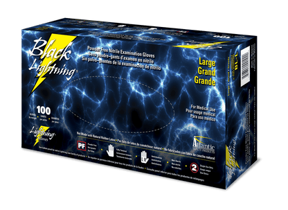 Lightning Gloves - Black 6 mil Nitrile PF Exam - Latex Free