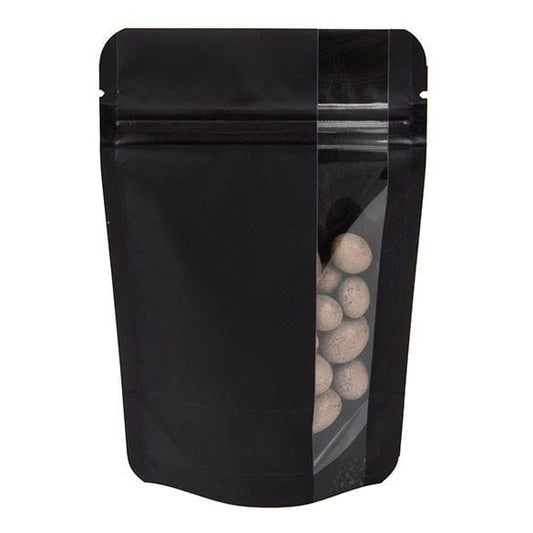 Matte Black / Single Unit (Less Than Pack Qty) Stand Up Zipper Bag with Vertical Window (1/2 oz to 1 oz)