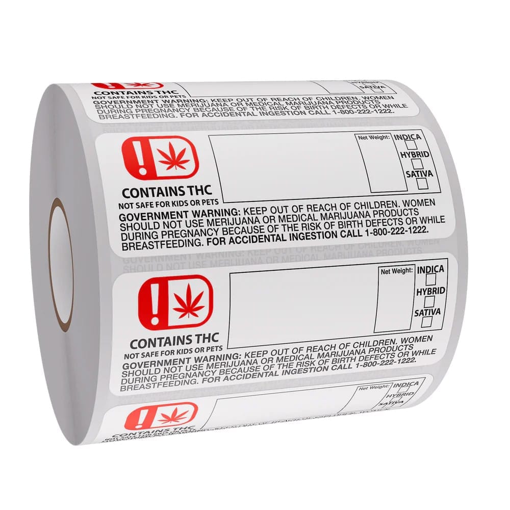 Oklahoma 3" x1.25" THC Compliance Labels (Roll of 1,000)