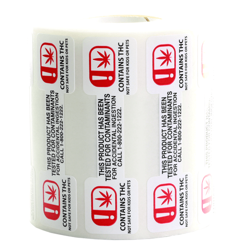 Oklahoma OMMA Tamper Evident THC Compliance Labels (Roll of 1,000)