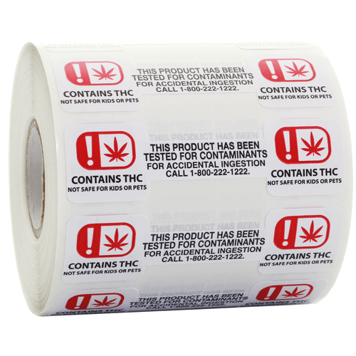 Oklahoma OMMA Tamper Evident THC Compliance Labels (Roll of 1,000)