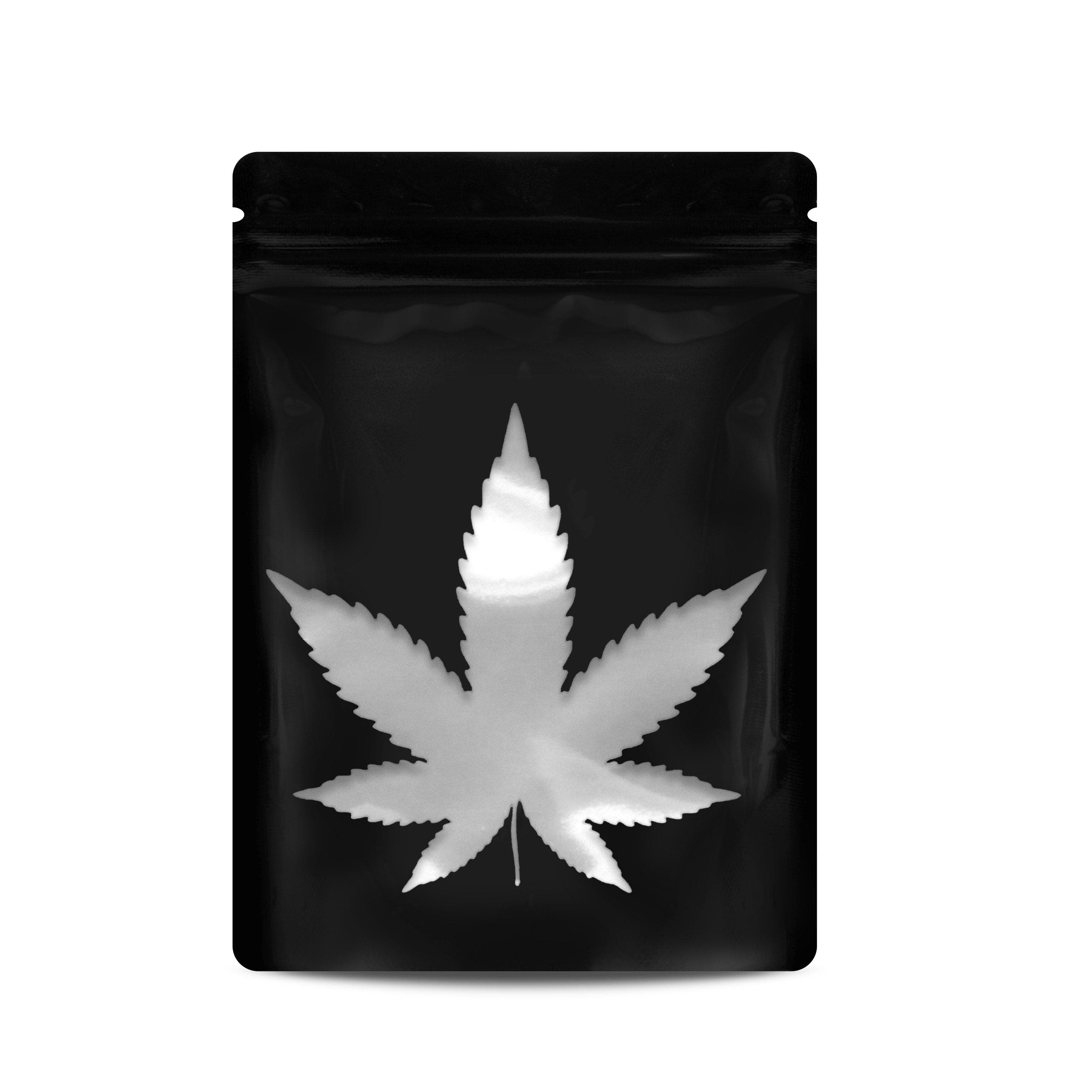 Pack of 50 (Bulk Discount Pricing) / Glossy Black Bag King Clear Leaf Mylar Bag (1/8th to 1/4th oz)