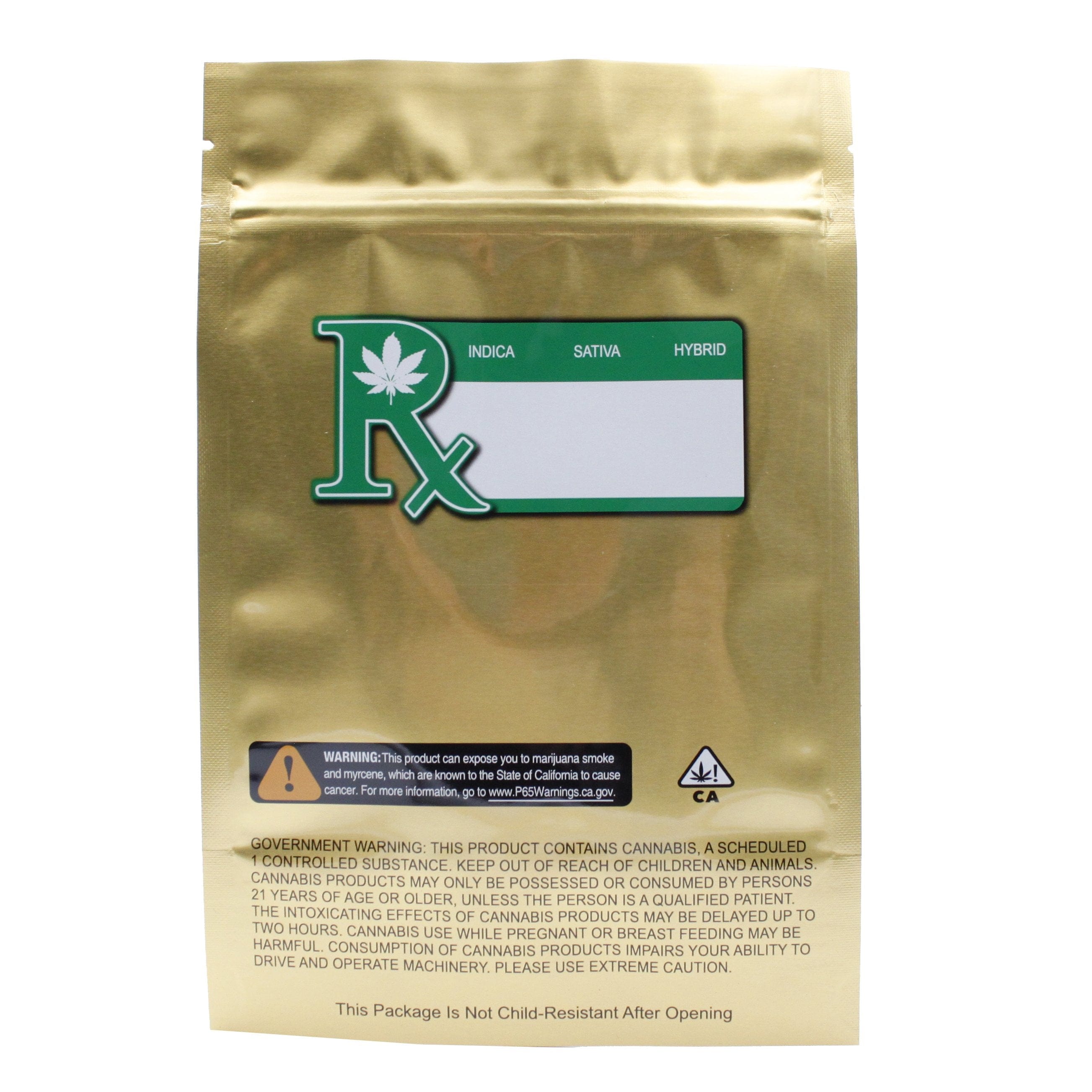 Pack of 50 (Bulk Discount Pricing) / Gold / Clear Smell Proof Mylar Bag (1 oz)