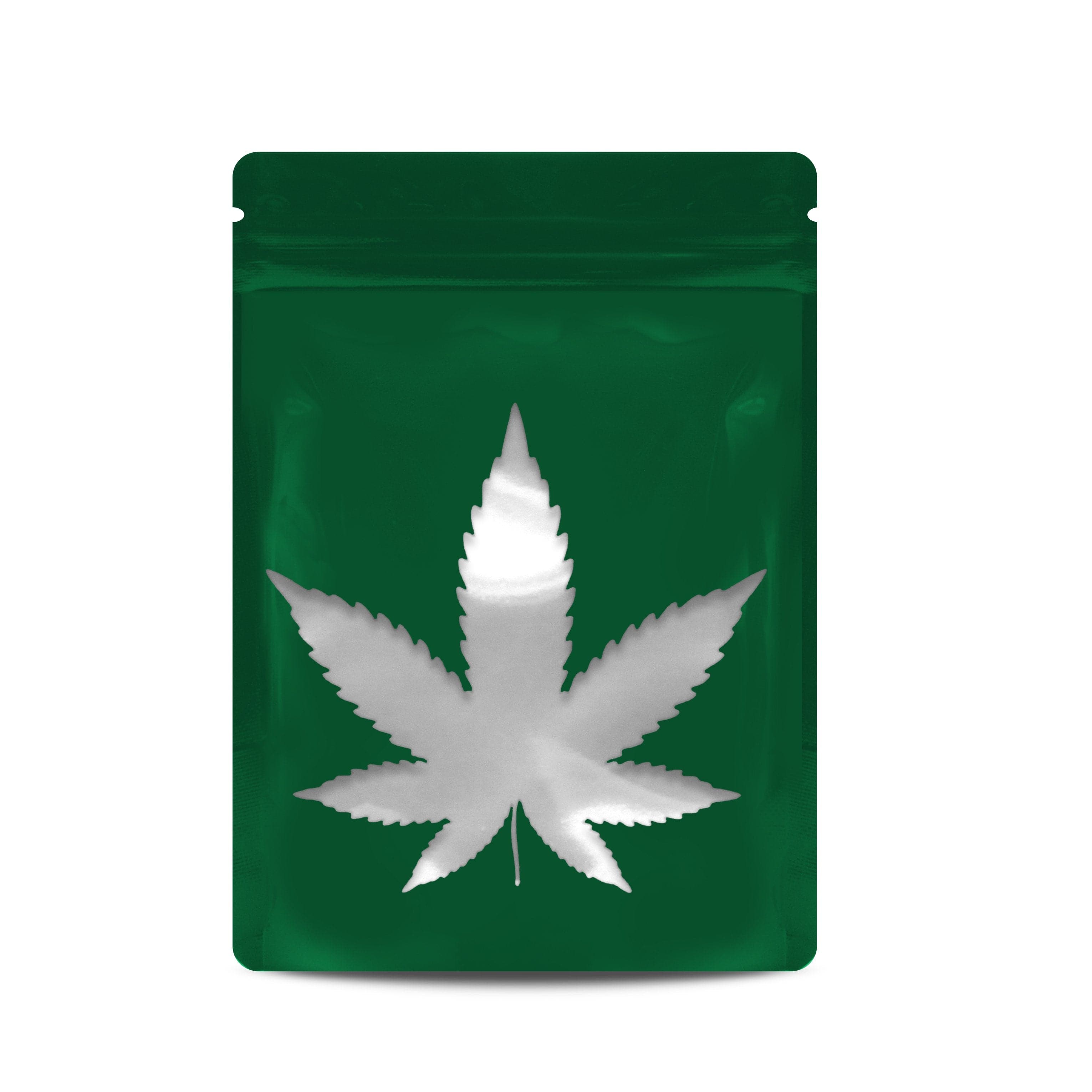 Pack of 50 (Bulk Discount Pricing) / Green Bud Bag King Clear Leaf Mylar Bag (1/8th to 1/4th oz)