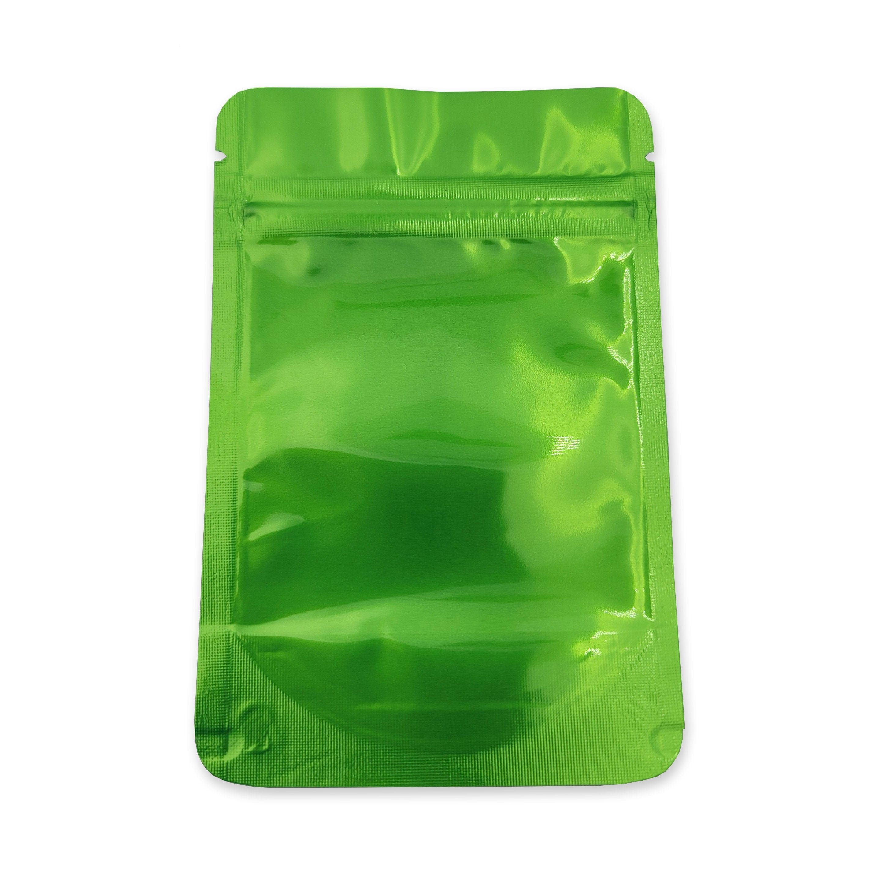 Pack of 50 (Bulk Discount Pricing) / Green Shiny Series Smell Proof Bag (1/8th) 5.0" x 3.3"
