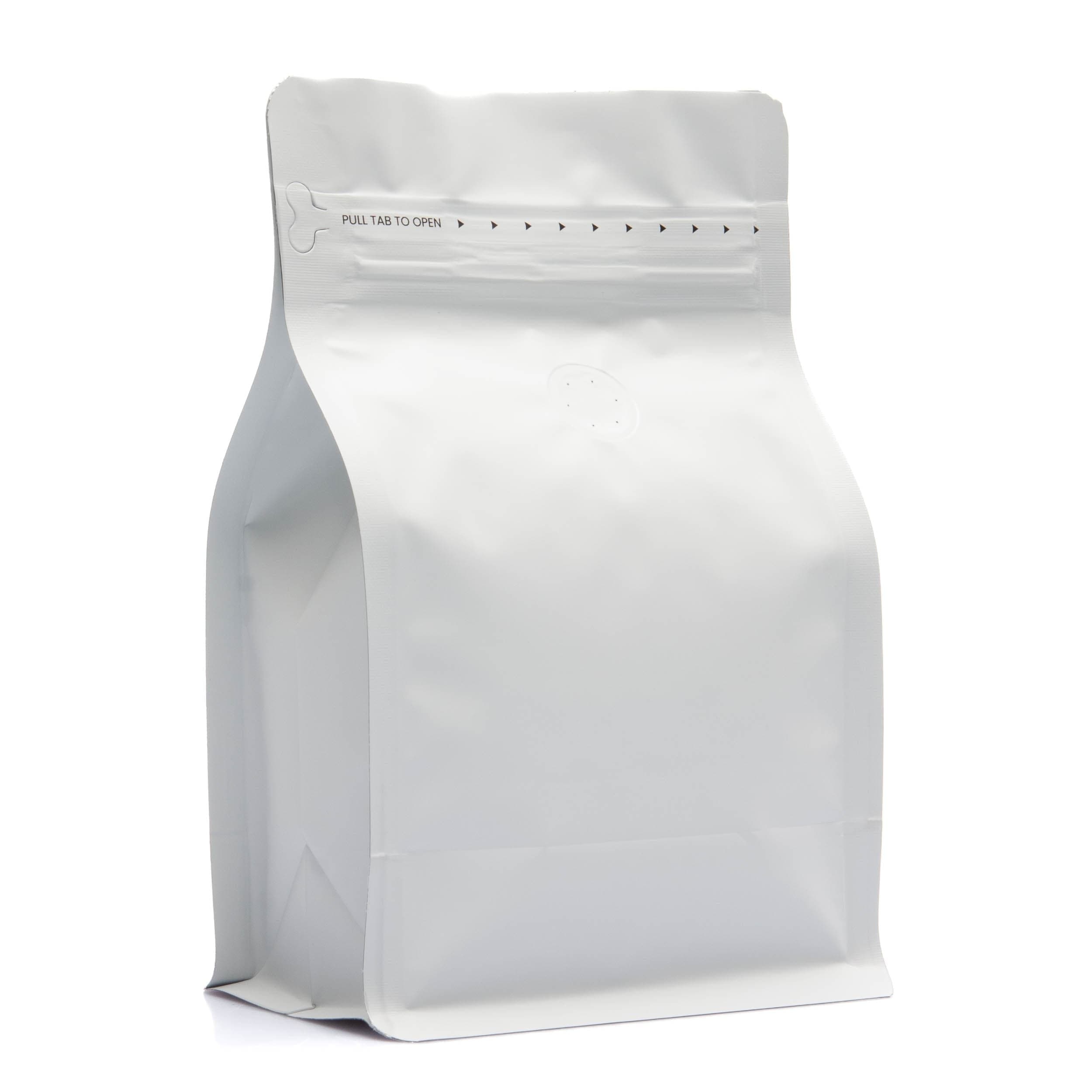 Pack of 50 (Bulk Discount Pricing) / White Bag King 12 oz. Block Bottom Coffee Bag with Degassing Valve