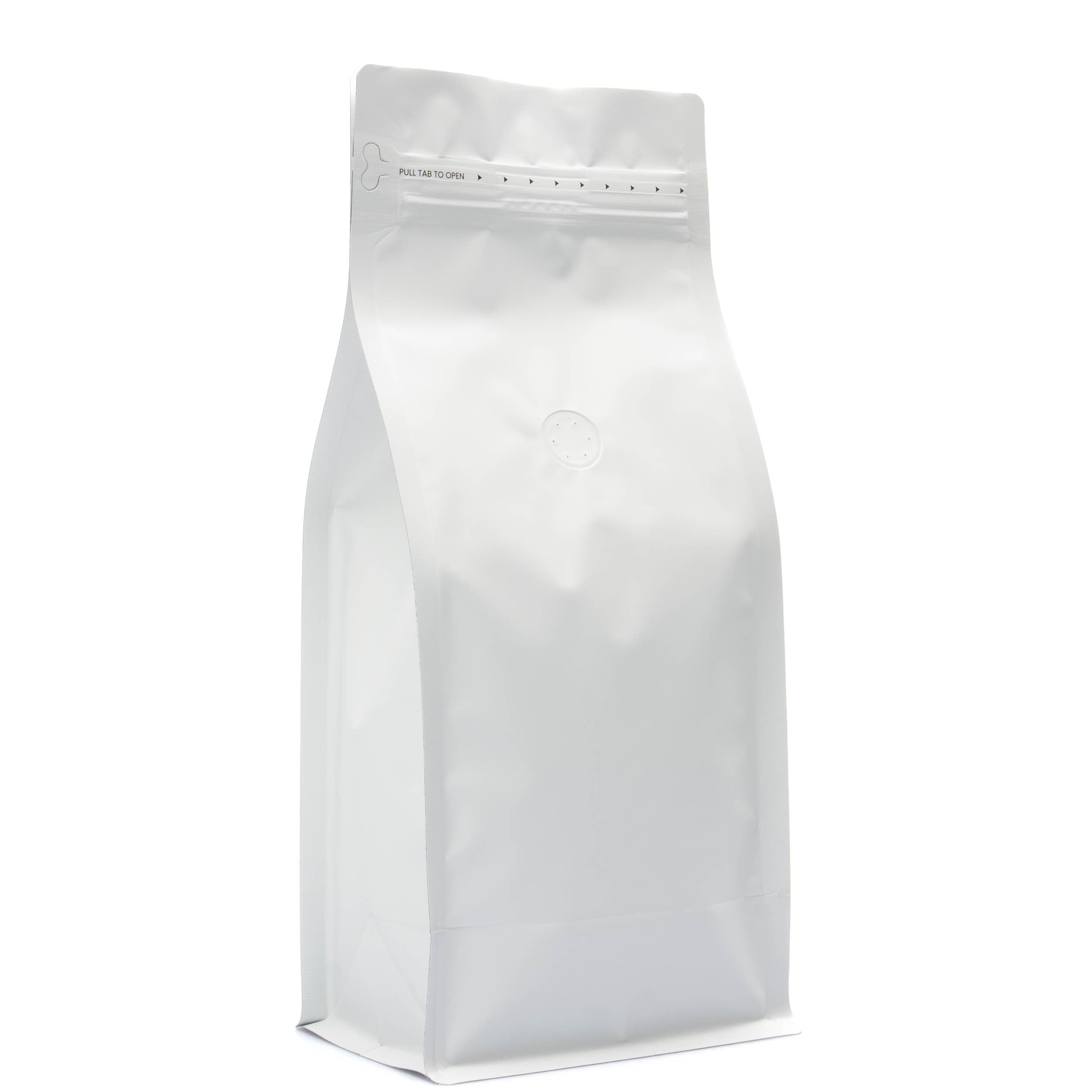 Pack of 50 (Bulk Discount Pricing) / White Bag King 2 lb. Block Bottom Coffee Bag with Degassing Valve