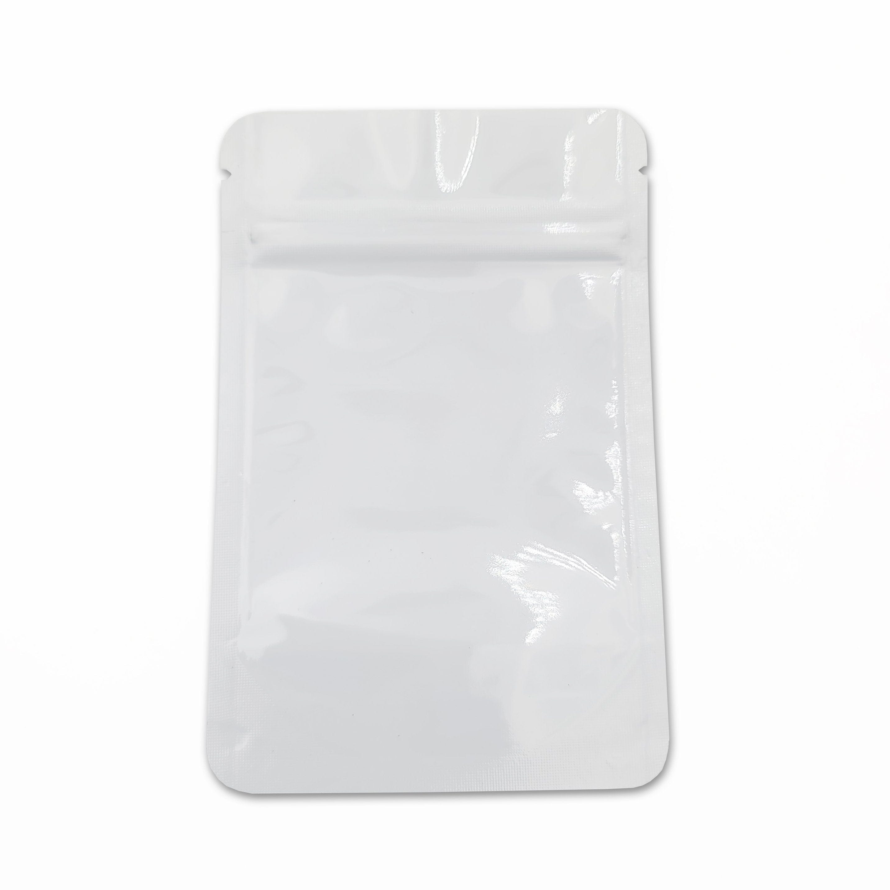 Pack of 50 (Bulk Discount Pricing) / White Shiny Series Smell Proof Bag (1/8th) 5.0" x 3.3"