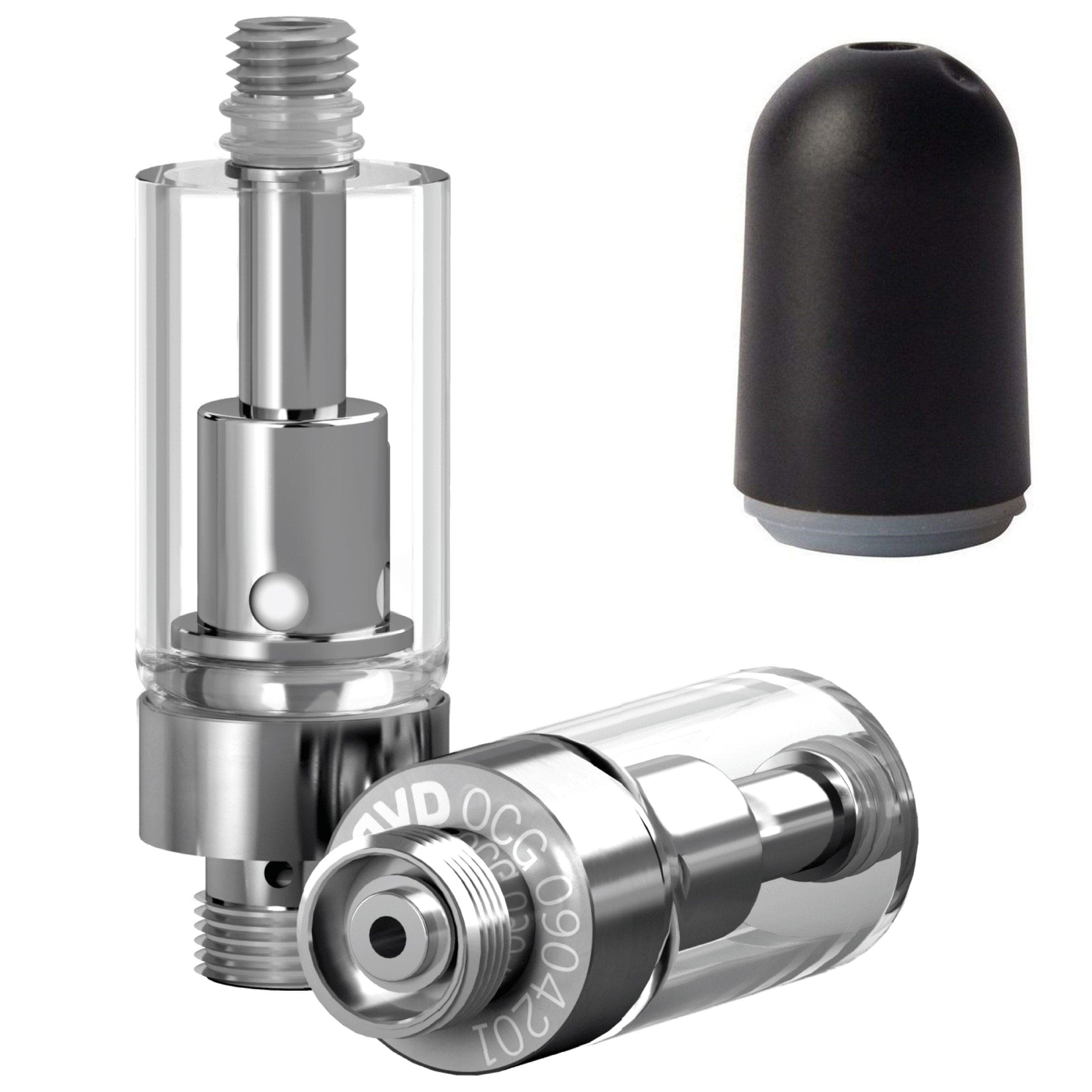 Plastic Bullet Black / Bundle of 100 AVD Glass Vape Cartridge / Mouthpiece 0.5ml / 2.0mm