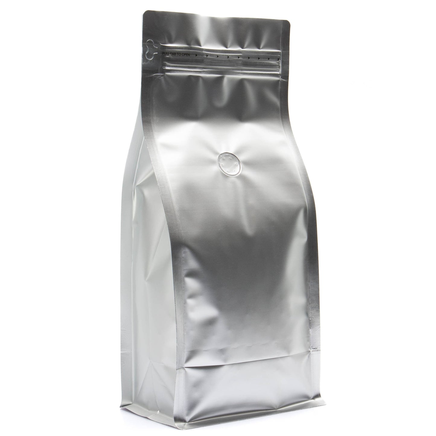 Silver / Single Unit (Less Than Case Qty) Bag King 2 lb. Block Bottom Coffee Bag with Degassing Valve