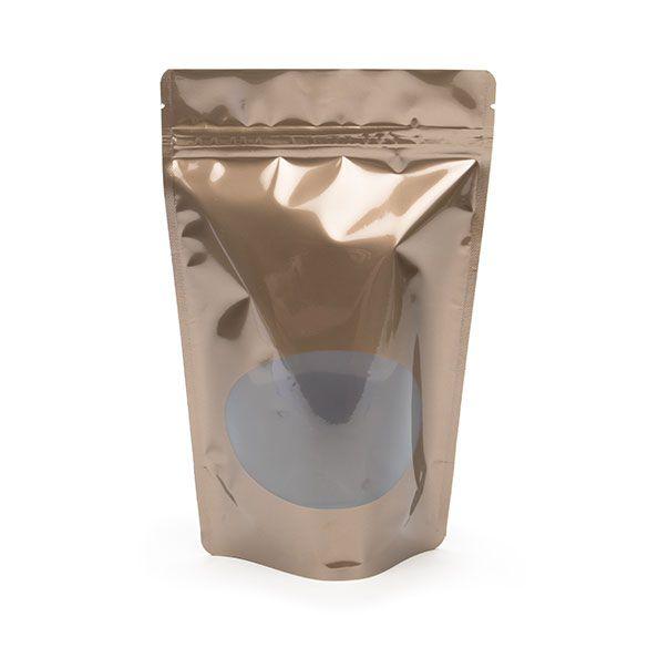 Single Unit (Less Than Box Qty) / Bronze Stand Up Zipper Bag with Clear Oval Window (1 Ounce)