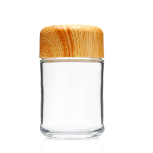 Single Unit (Less Than Box Qty) / Faux Wood V3 5 oz. Round Reserve Jar with Matching Cap