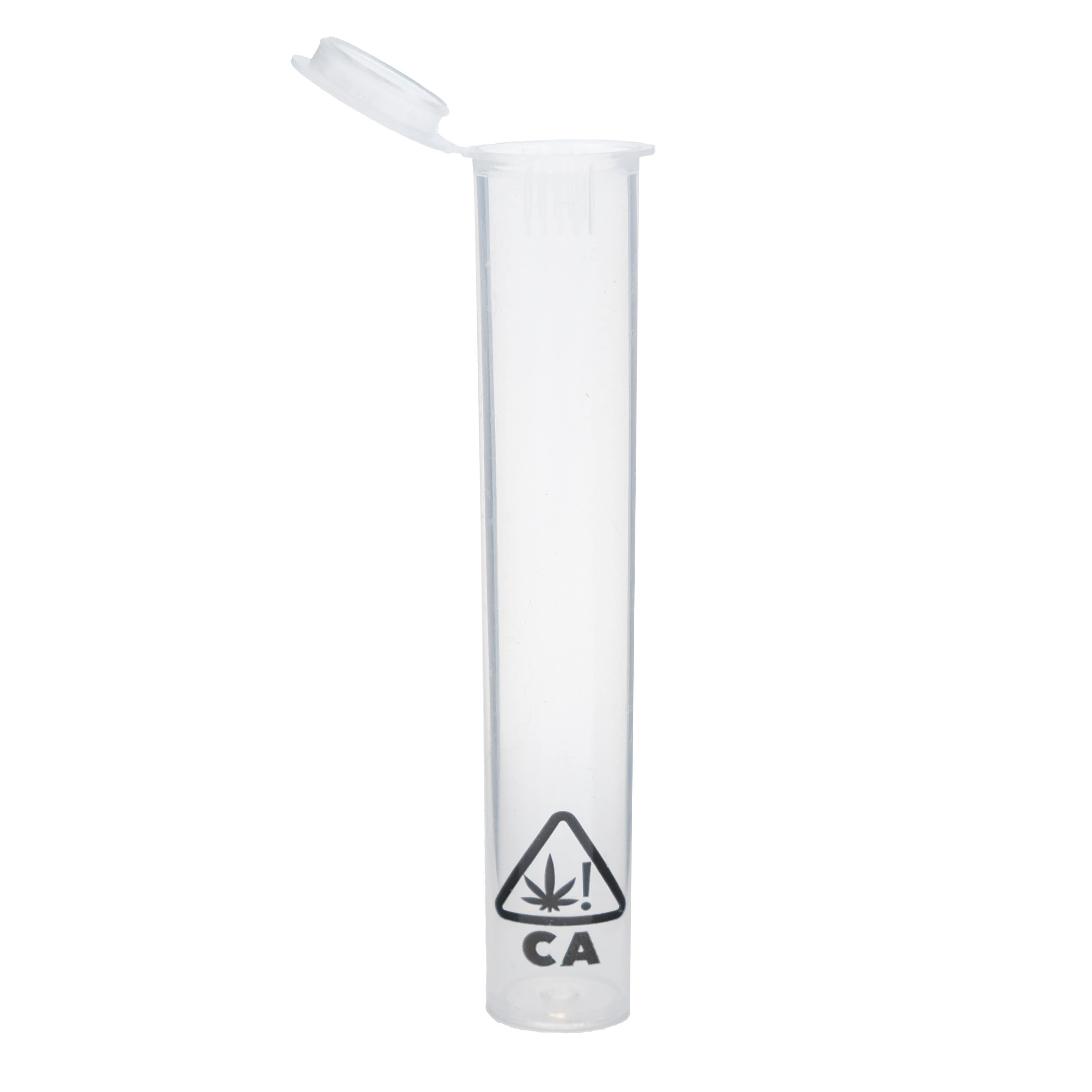 Single Unit (Less Than Box Qty) Grand Puff® Clear Squeeze Pop Top Plastic Tube w/ CA! Icon | 80 mm