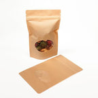 Single Unit (Less Than Box Qty) Stand Up Zipper Bag with Clear Oval Window - Kraft (1/2 Ounce)