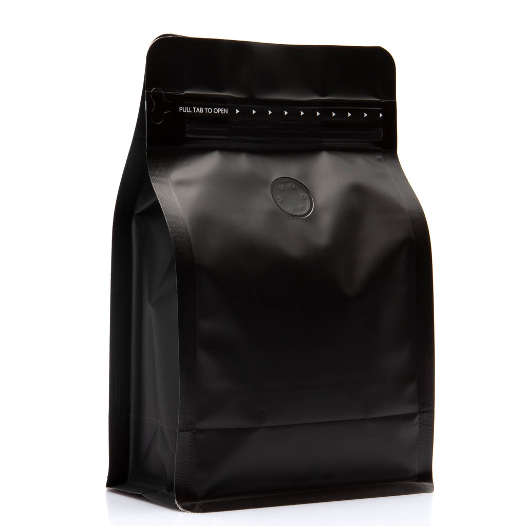 Single Unit (Less Than Case Qty) / Black Bag King 12 oz. Block Bottom Coffee Bag with Degassing Valve
