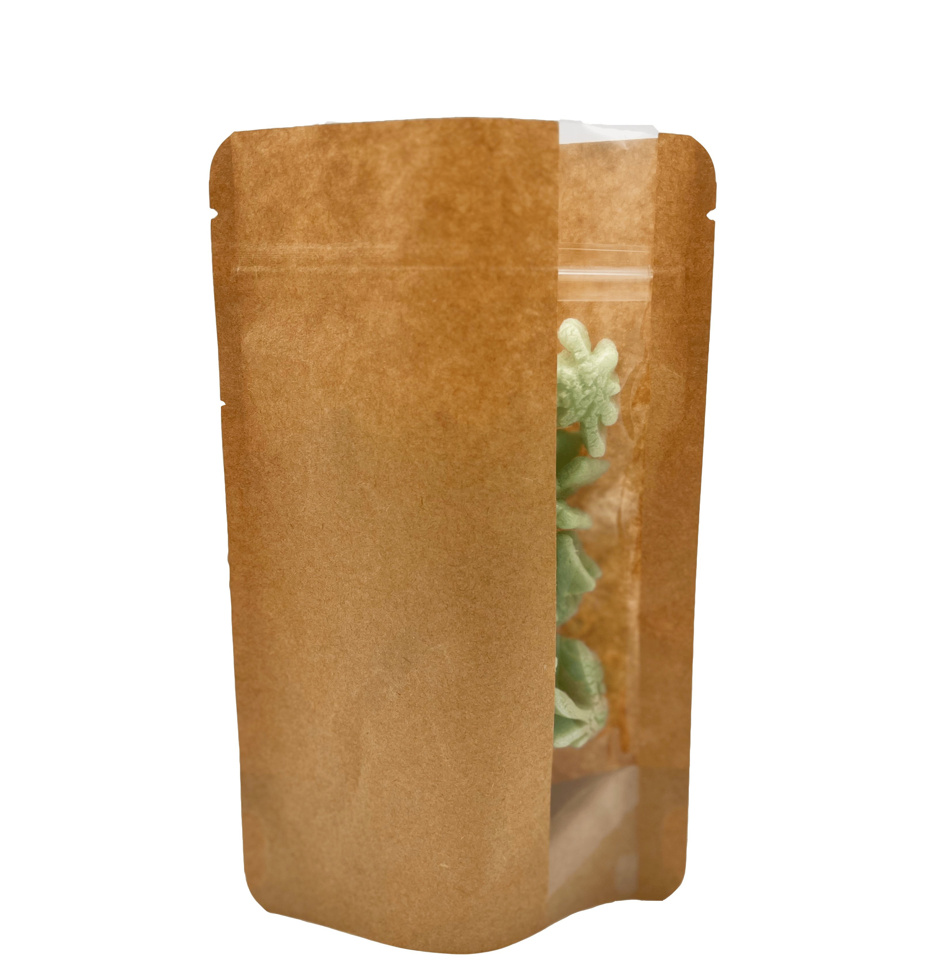 Single Unit (Less Than Pack Qty) / Kraft Stand Up Zipper Bag with Vertical Window (1/2 oz to 1 oz)