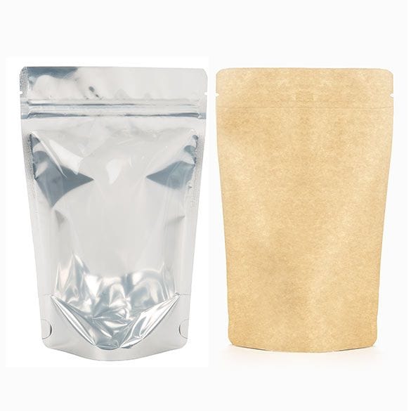 Stand Up Zipper Bag with Clear Window - Kraft (1/2 Ounce)