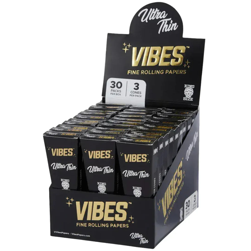 Ultra thin VIBES King Size Cones Box of 30 (3 Cones/Coffin)