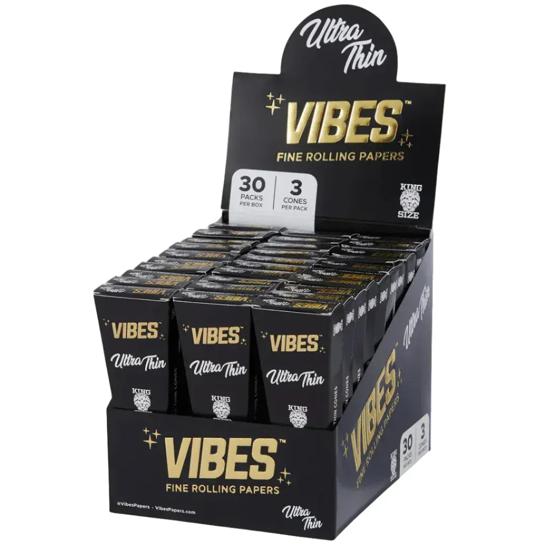 Ultra Thin VIBES King Size Cones Box of 30 (3 Cones/Coffin)