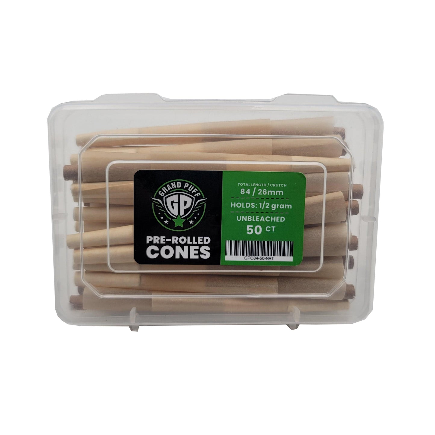 Unbleached Natural Grand Puff Premium 1 1/4 Size Pre-Roll Cones (84mm / 26mm filter) | Box of 50