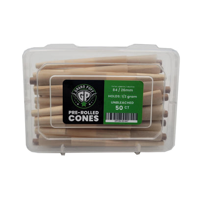 Unbleached Natural Grand Puff Premium 1 1/4 Size Pre-Roll Cones (84mm / 26mm filter) | Box of 50