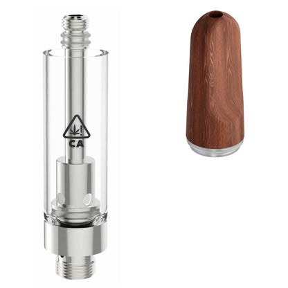 Wooden Natural Flat / Bundle of 100 AVD Glass Cartridge (1.0ml, 2.0mm) with CA! Symbol and Mouthpiece