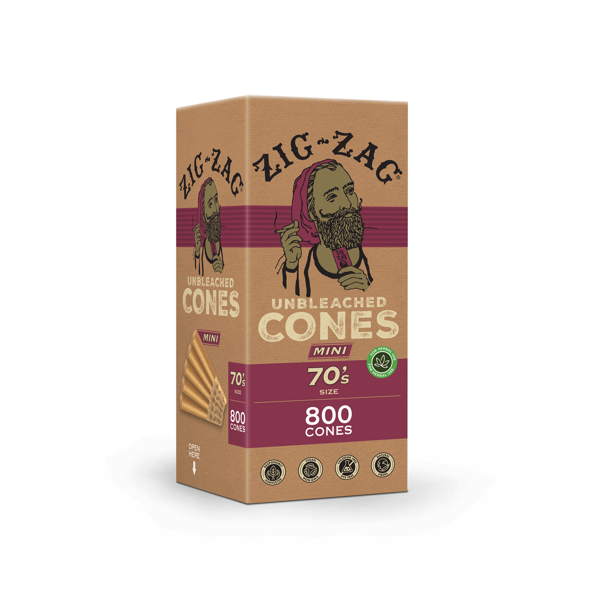 Zig Zag 70's Unbleached Bulk Cones | Box of 800