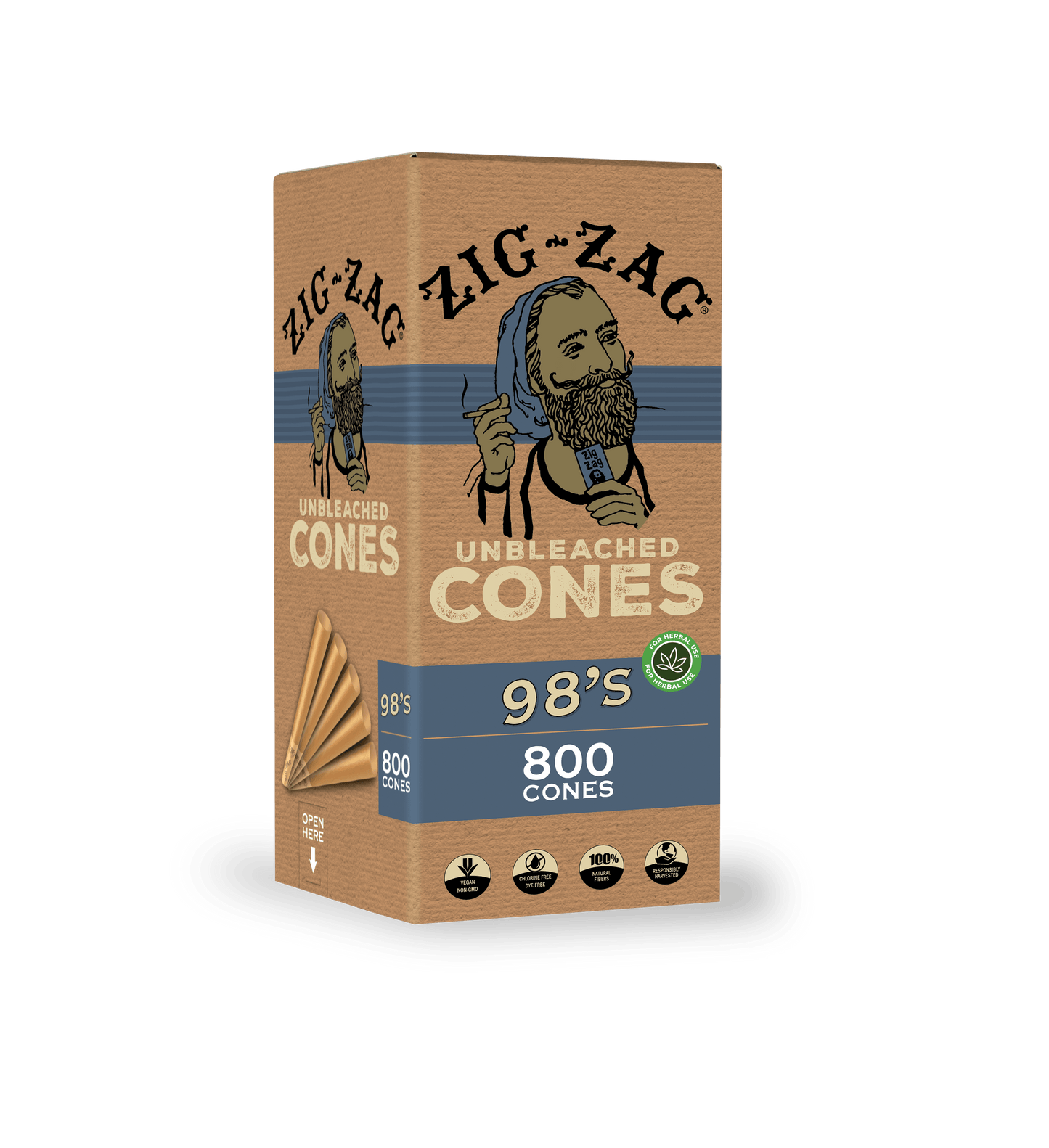 Zig Zag 98's Unbleached Bulk Cones - (800 Cone Carton)