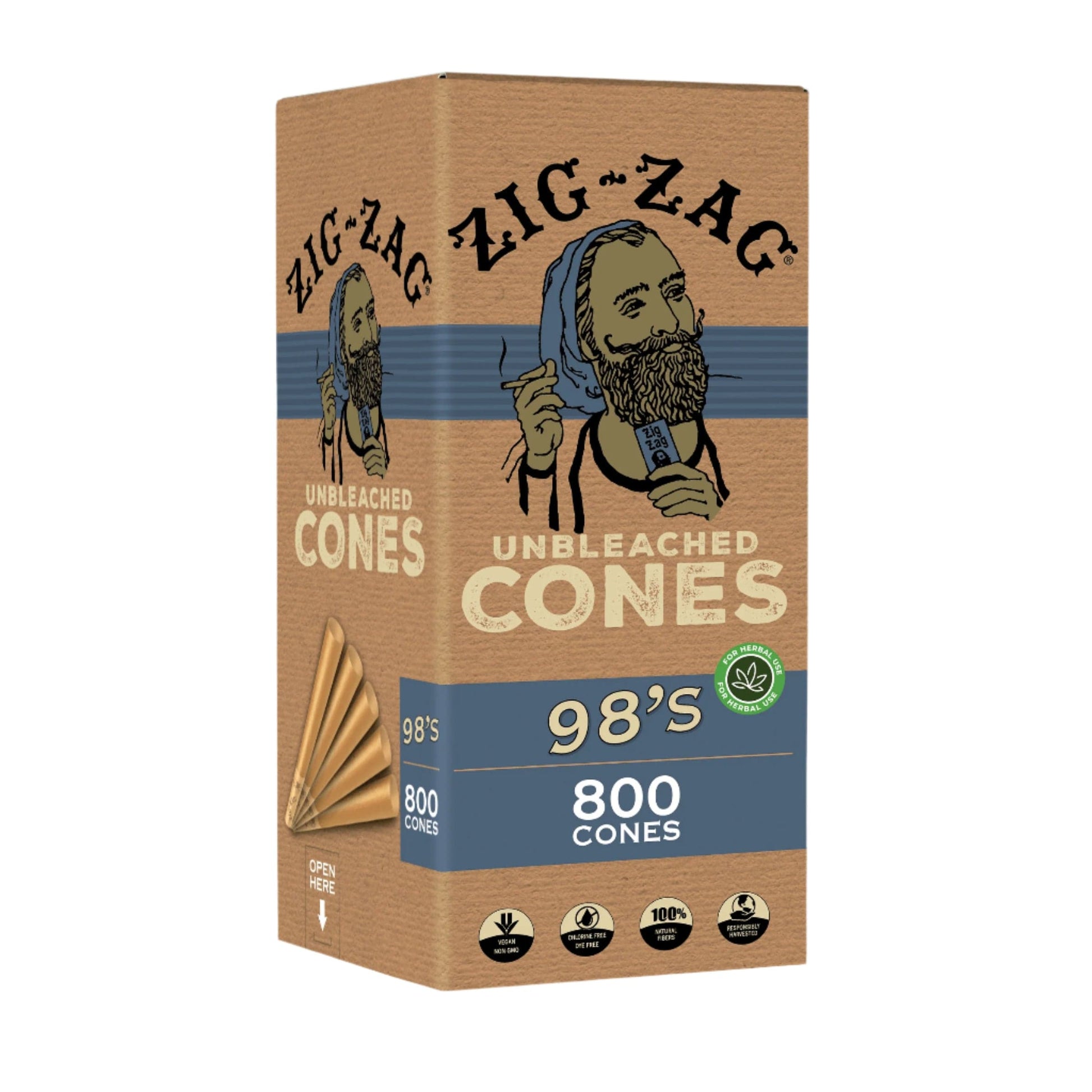 Zig Zag 98's Unbleached Bulk Cones | Box of 800