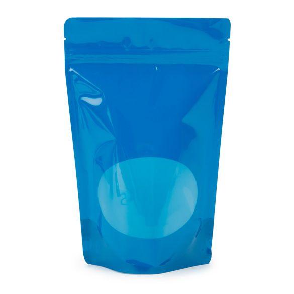 Blue Stand Up Zipper Bag with Clear Oval Window (1 Ounce)