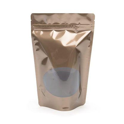 Bronze Stand Up Zipper Bag with Clear Oval Window (1 Ounce)
