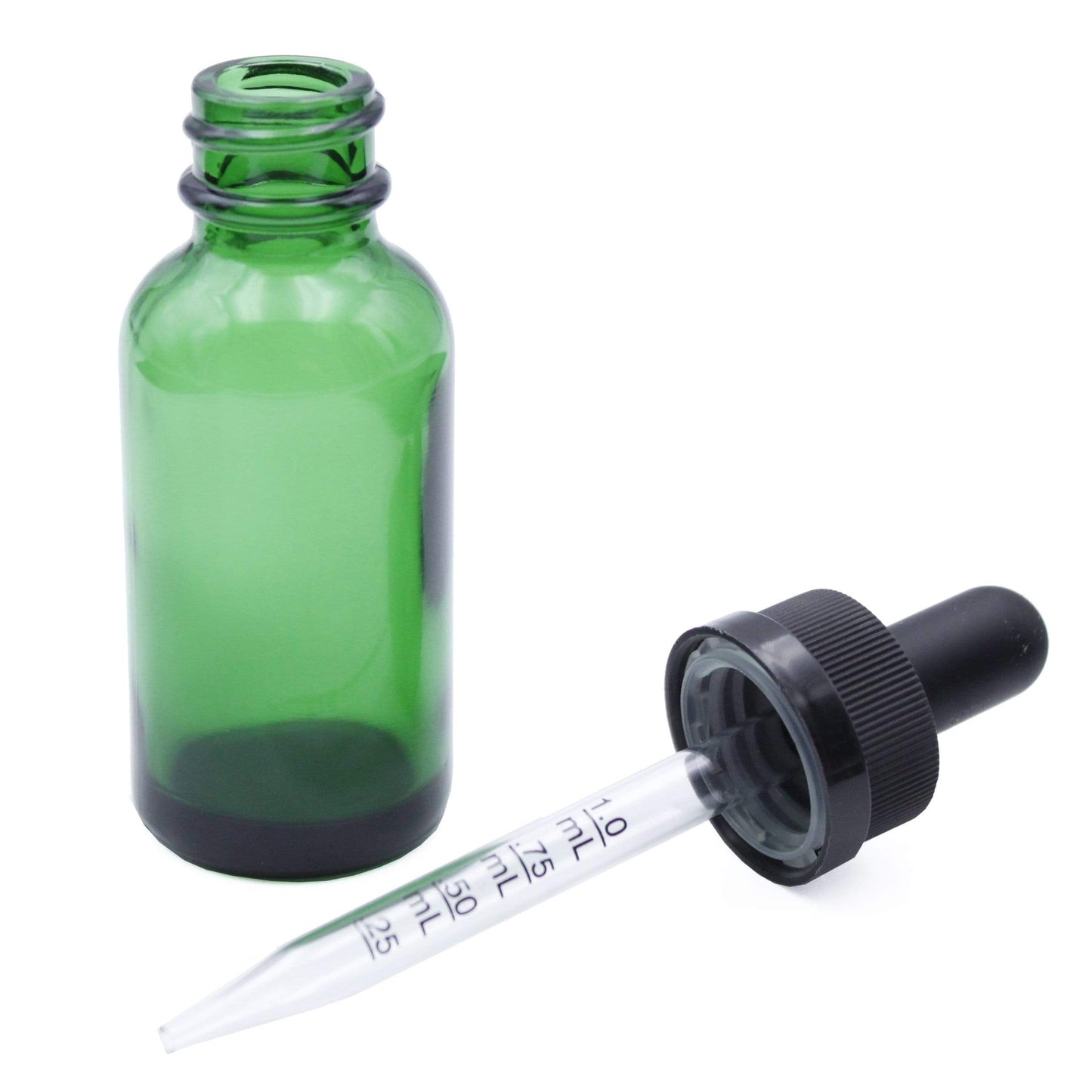 Green Child-Resistant Glass Dropper Bottle w/ 1.0ml Graduated Dropper - 1 oz