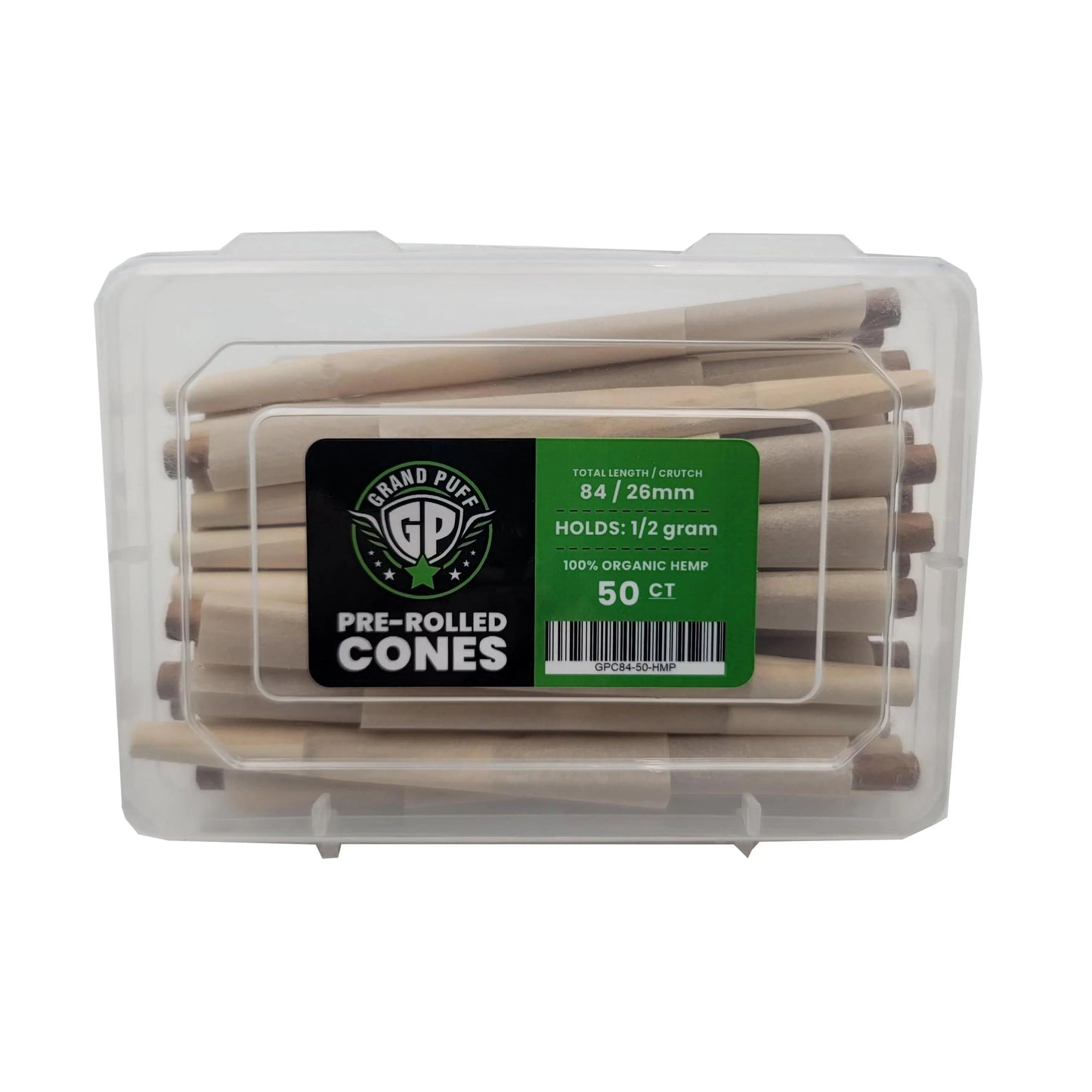 Organic Hemp Grand Puff Premium 1 1/4 Size Pre-Roll Cones (84mm / 26mm filter) | Box of 50