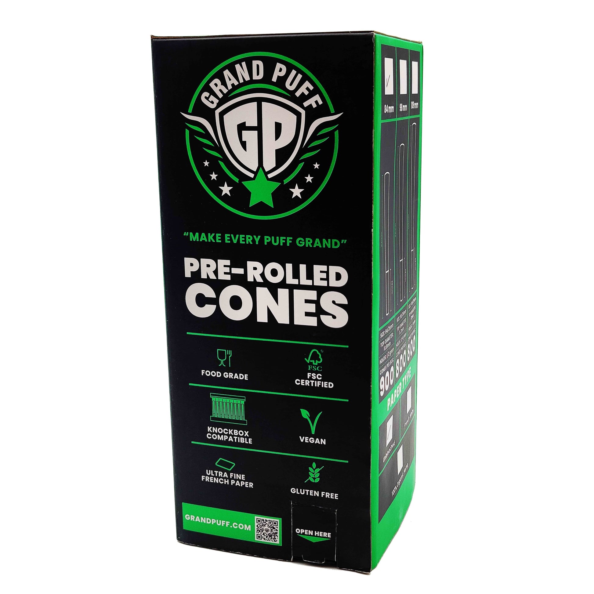 Organic Hemp Grand Puff Premium 1 1/4 Size Pre-Roll Cones (84mm / 26mm filter) | Box of 900