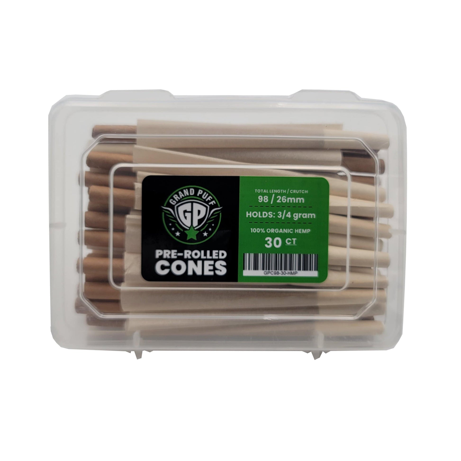 Organic Hemp Grand Puff Premium Classic Pre-Roll Cones (98mm / 26mm filter) | Box of 30