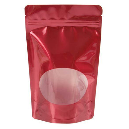 Red Stand Up Zipper Bag with Clear Oval Window (1 Ounce)