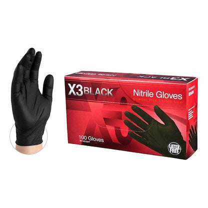 Small Ammex X3 Industrial Black Nitrile Disposable Gloves